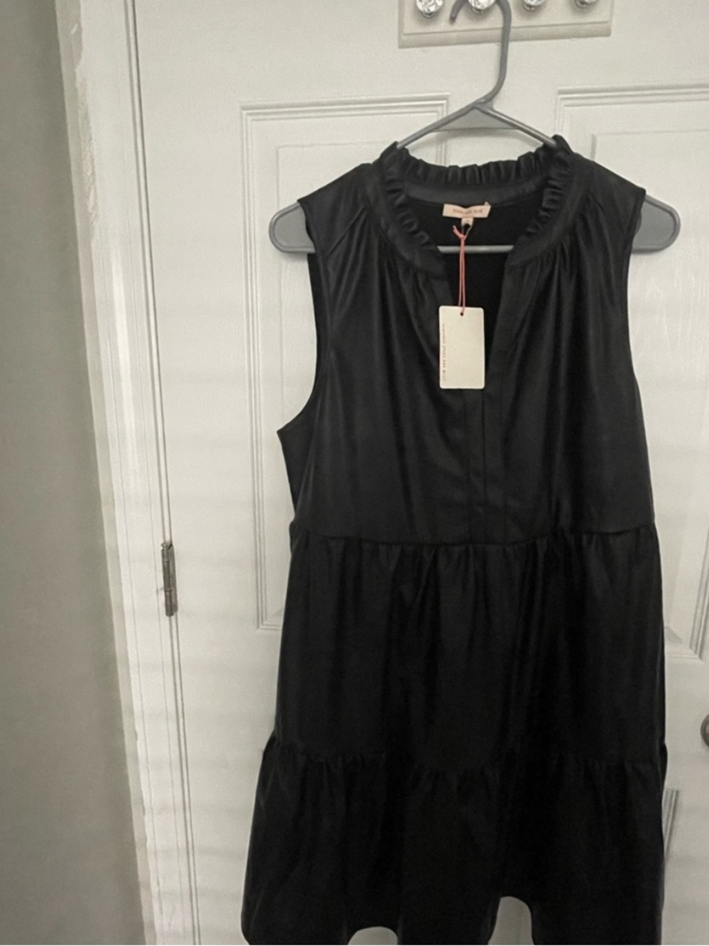 Sleeveless Black Ruffle Neck Tiered Dress